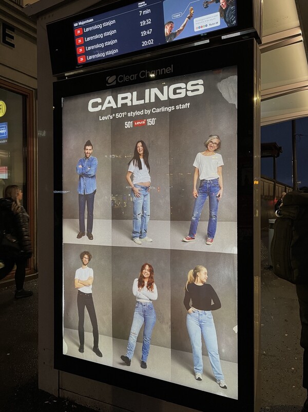오슬로 버스정류장에서 마주친 청바지 광고. 모델들의 성별, 나이, 체형이 다양하다. <strong>김해인 선임기자