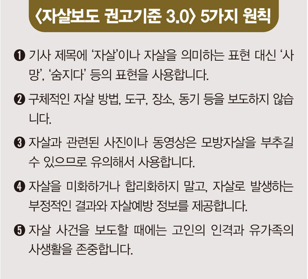<자살보도 권고기준 3.0.> 출처=한국기자협회